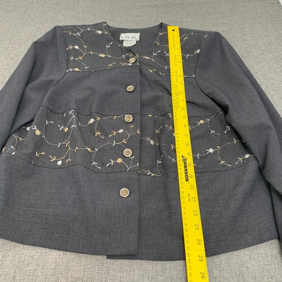 I.S.B. inc Vintage Gray Button Down Jacket 18W Shoulder Pads Beautiful Floral - Picture 9 of 14